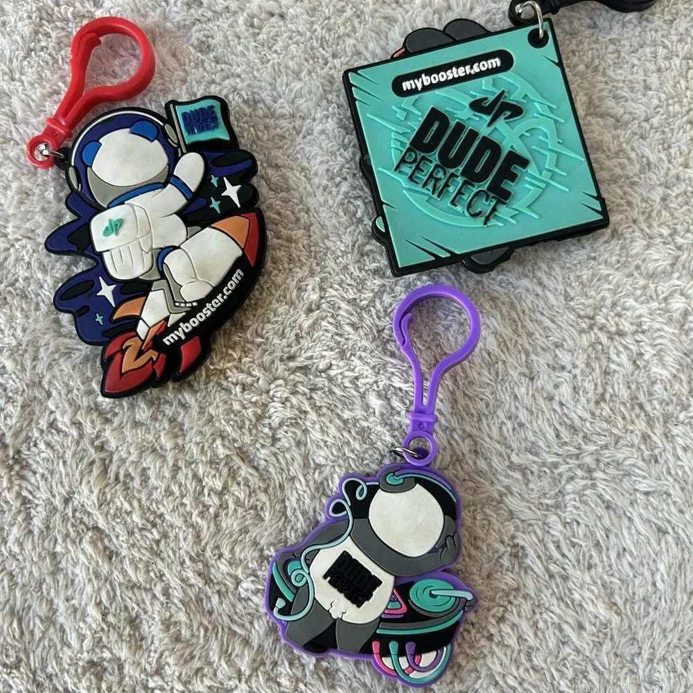Lot of 3 Dude Perfect Keychains Bag Clip Unfortunate Astronaut Panda Basketball